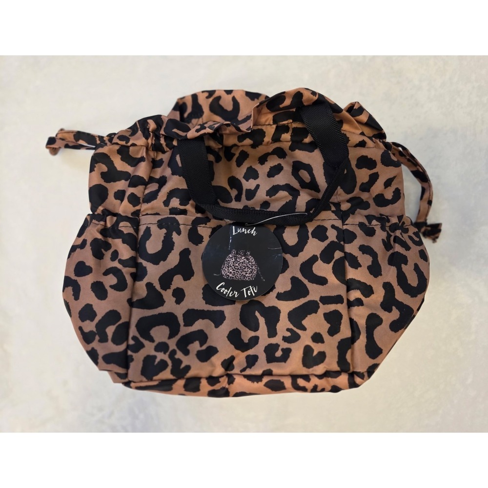 Lunih Leopard Print Insulated Lunch Bag w/ Handles, Drawstring Closure 067